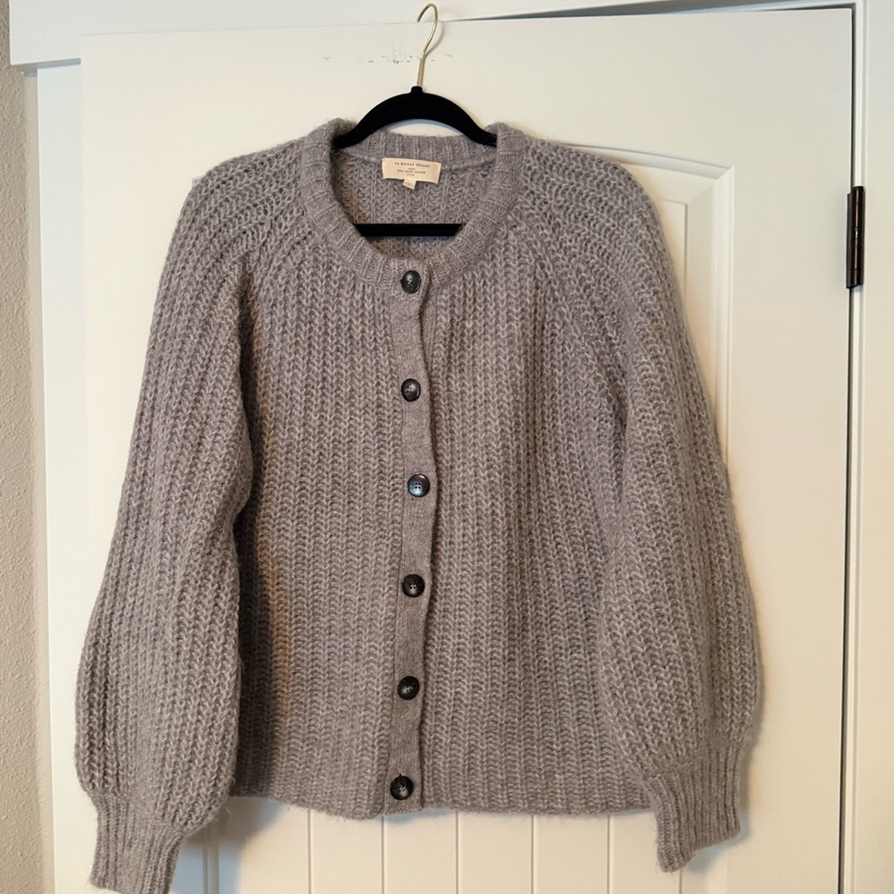 Sezane Mottled Grey Cardigan Size Large